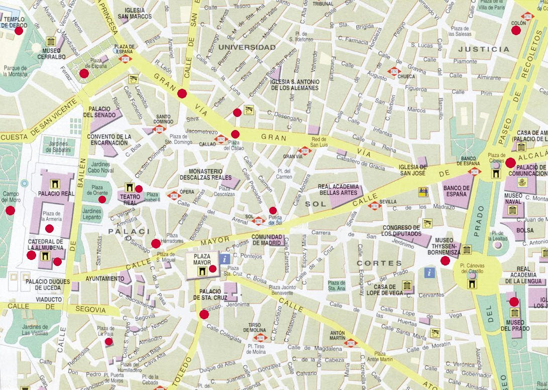 Kort Over Madrid Klikbart kort over seværdigheder i Madrid Kort Over Madrid