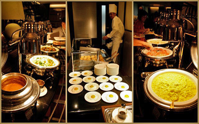 There's curry (left), live egg station, and western breakfast items too