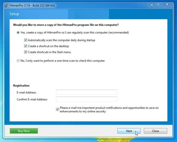 [Image: HitmanPro setup options]