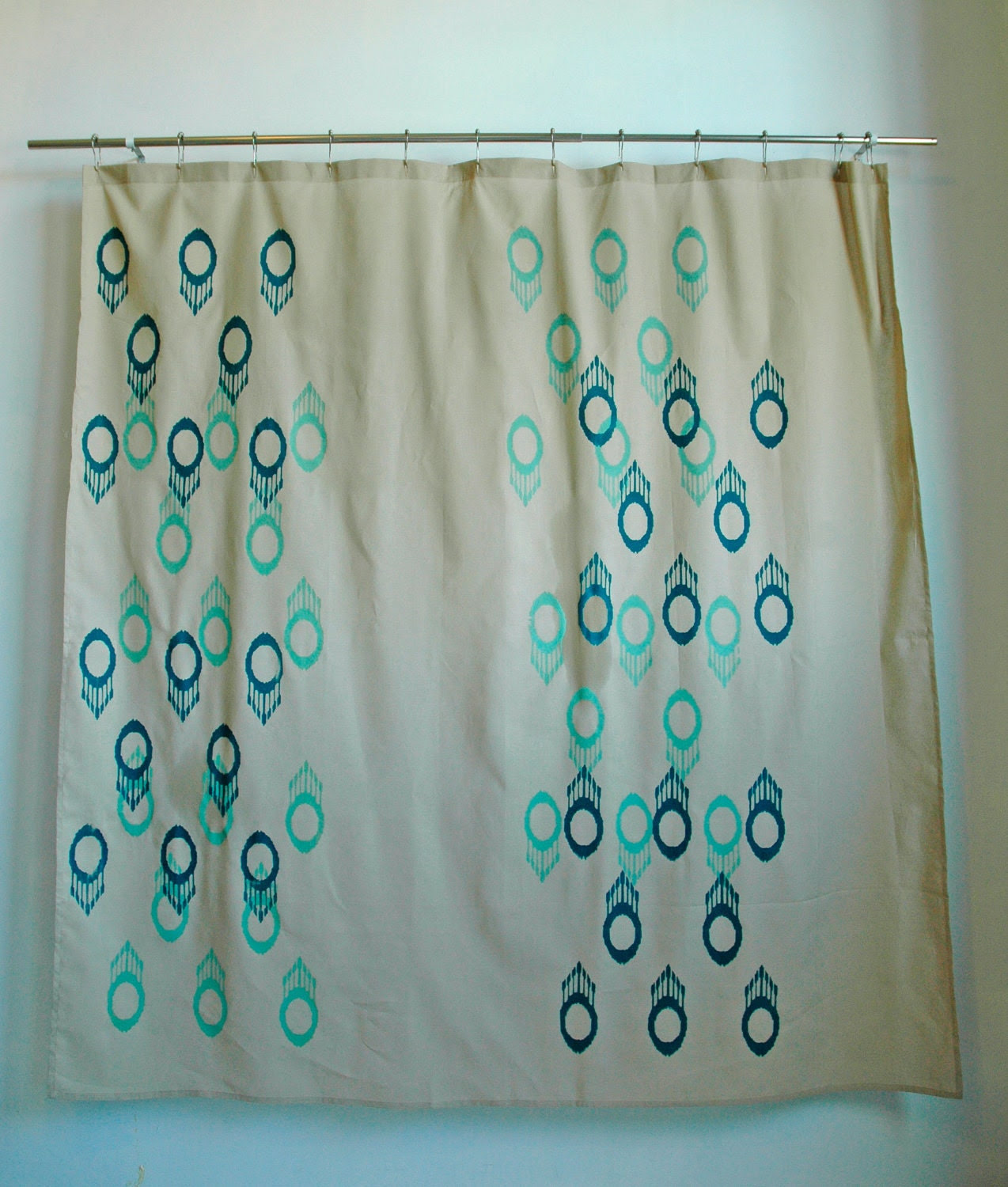 CLEARANCE SALE Beige Shower Curtain with aqua and by appetitehome