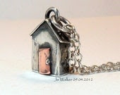 Sterling Silver Beach Hut with Chain and Copper Door - StudioJewellerybyJo