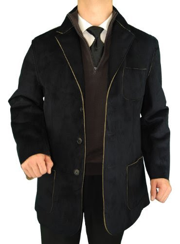 Executive 3-button Sport Coat Microfiber Suede Feel Leather Look Patch Pockets Modern Blazer Sportcoat Black (X-Large)