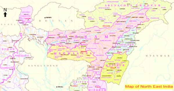 Map of North East India 