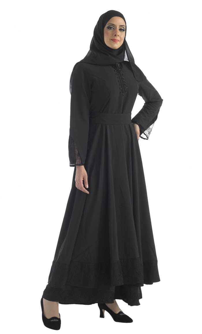 zipper abaya with lace black shop at discount price - islamic clothing