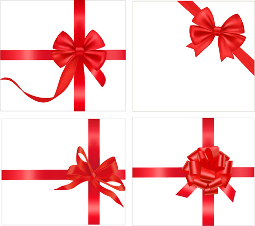 Gift card with red ribbons design vector 04 - Vector Card 