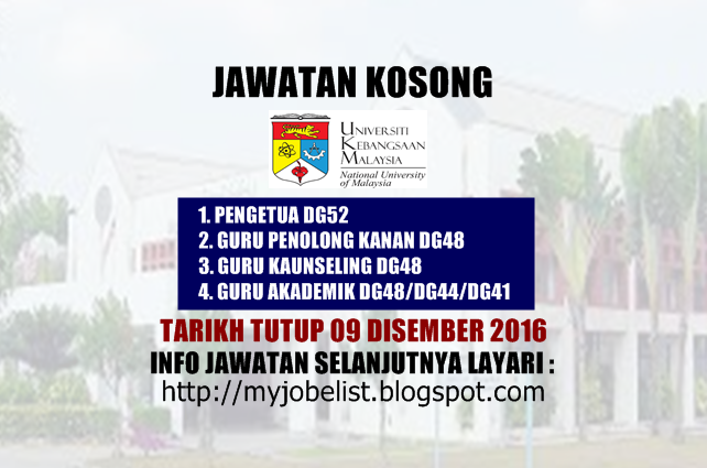 Jawatan Kosong Terkini di UKM Disember 2016