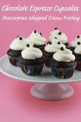 Chocolate Espresso Cupcakes with Mascarpone Whipped Cream Frosting