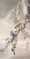 Monkeys and snowy pine, Gao Qifeng