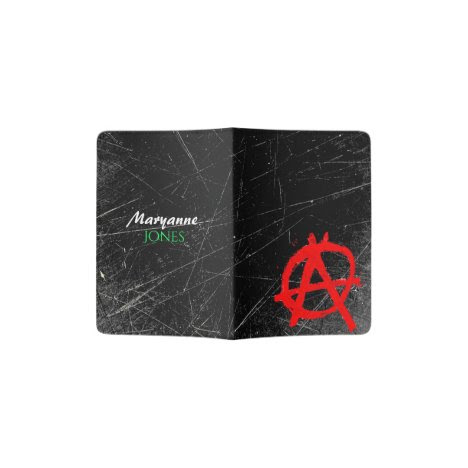 Grungy Red Anarchy Symbol with Monogram Passport Holder