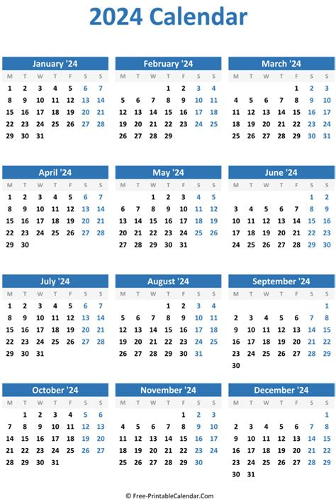 Free printable calendar templates for 2023 & 2024. 2024 yearly calendar