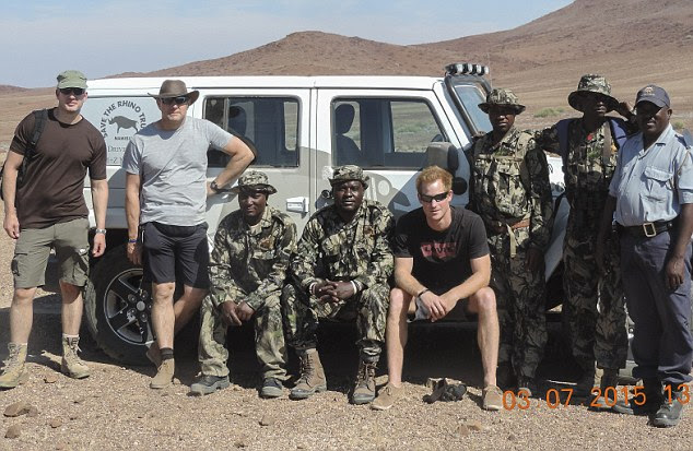 Team player: Prince Harry with the team on a wildlife reserve in Namibia’s north-west Kunene region