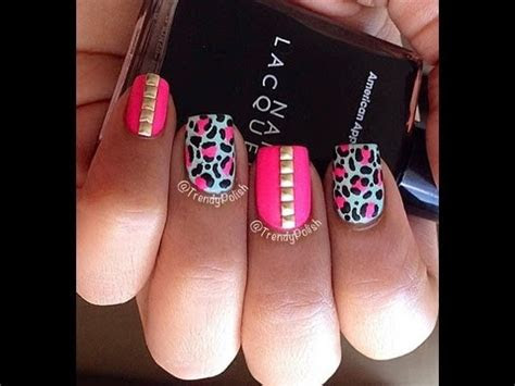 studded leopard print nail art tutorial youtube
