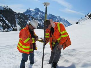 Measuring snow depths in the shadow of Mount Shuksan