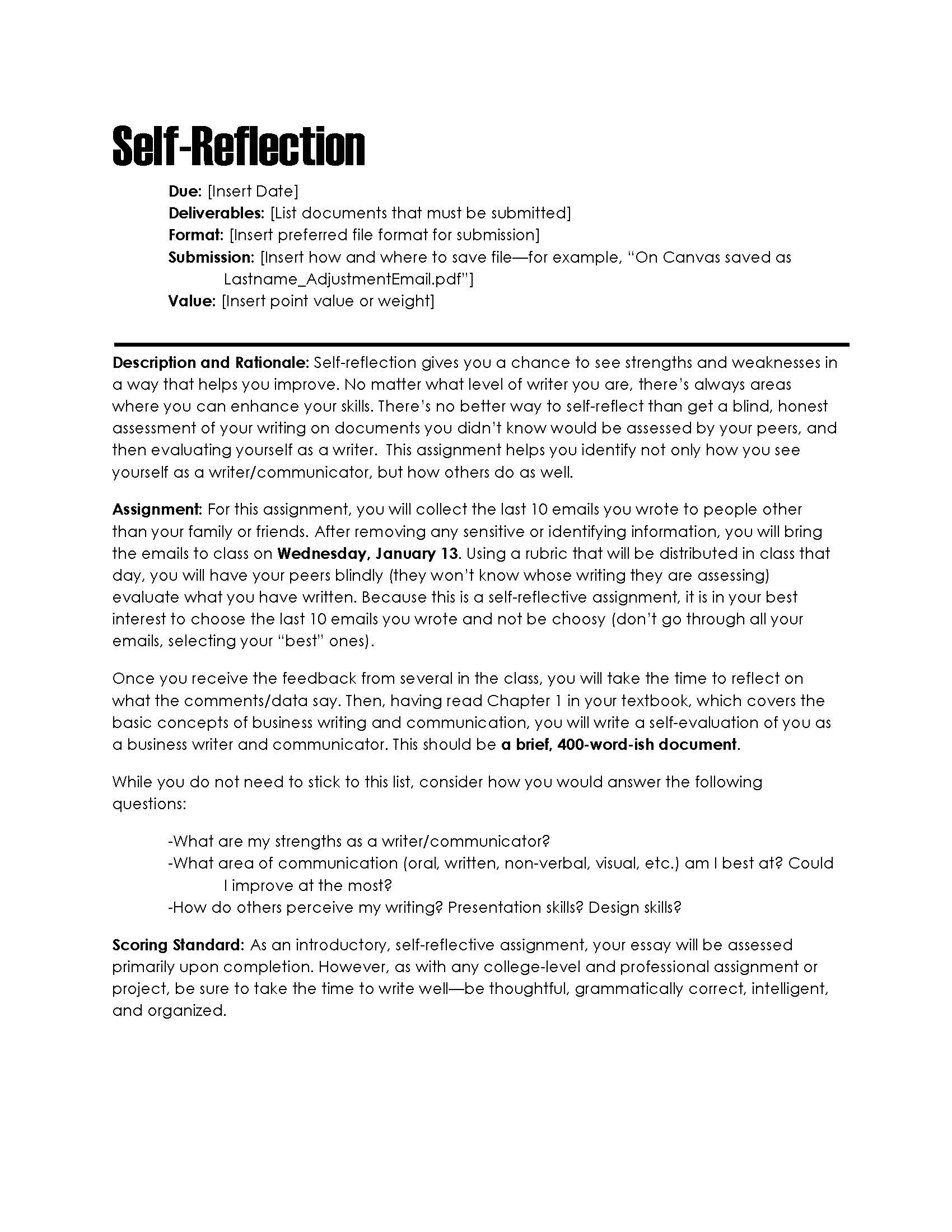 examples of self reflection essays
