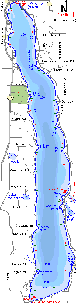 Torch Lake Map Antrim County Michigan Fishing Michigan Interactive