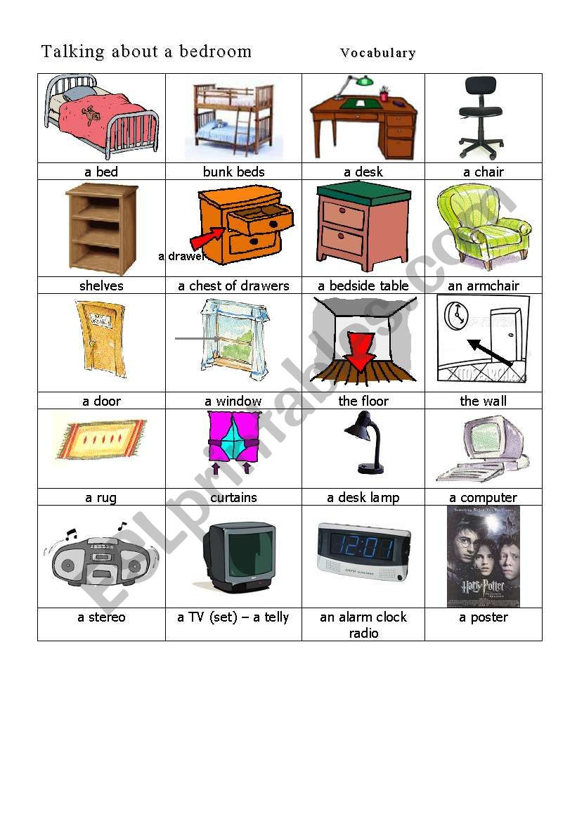 In a bedroom vocabulary - ESL worksheet by feenanou