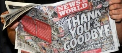 "Merci et adieu" à la Une du  News of the World imprimé pour la dernière fois  le 9 juillet 2011 Waltham Cross, Hertfordshire