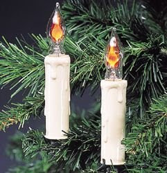 Set of 7 White Flicker Flame Candle Novelty Christmas Lights - Green Wire