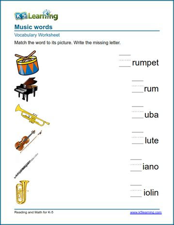  music worksheets music picture matching worksheet all kids network