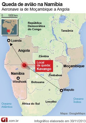mapa queda avião namíbia (Foto: 1)