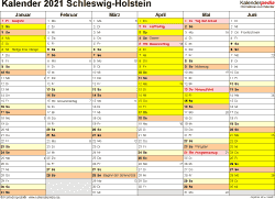 Kalender 2021 Schleswig-Holstein: Ferien, Feiertage, Excel-Vorlagen
