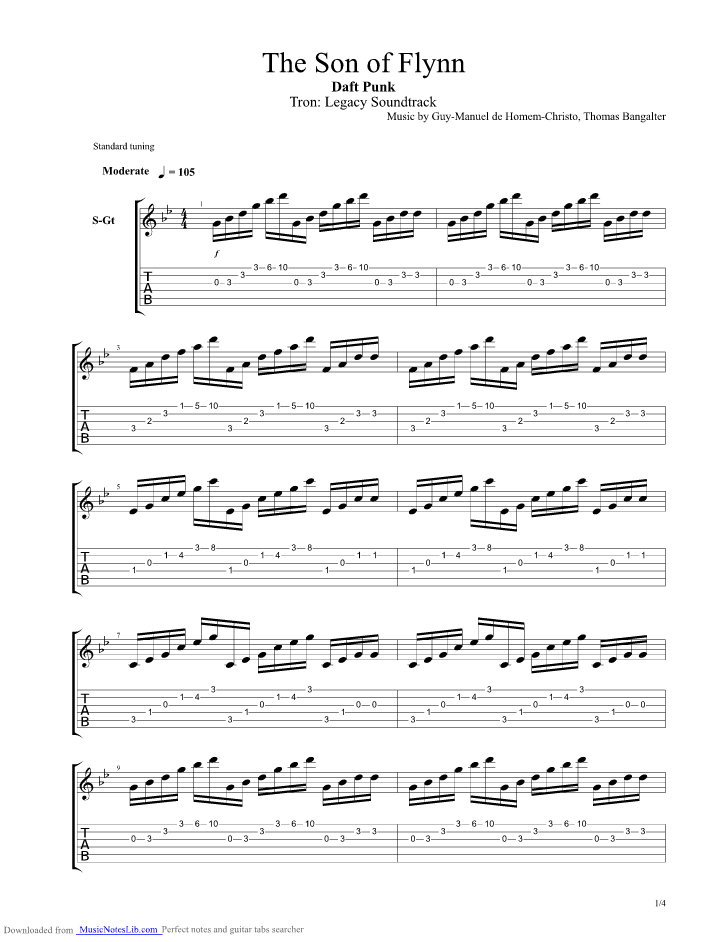 The Son Of Flynn Guitar Pro Tab By Daft Punk Musicnoteslib Com