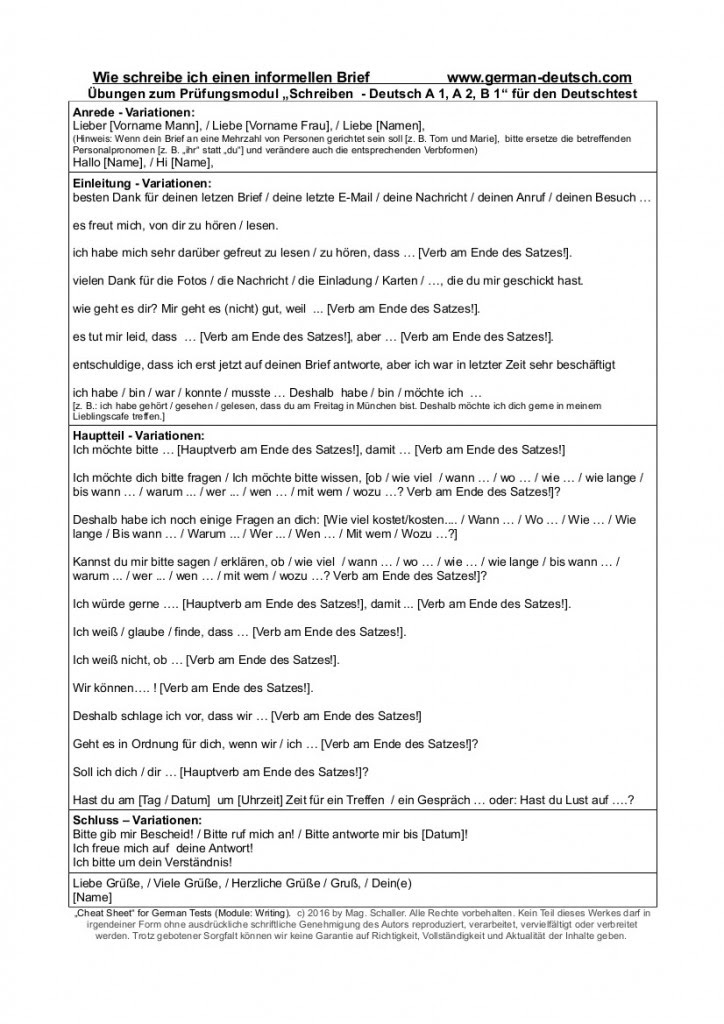 Wie Schreibe Ich Einen Informellen Brief Auf Deutsch Ubungen Tipps Fur A 1 A 2 B 1 German Deutsch Com