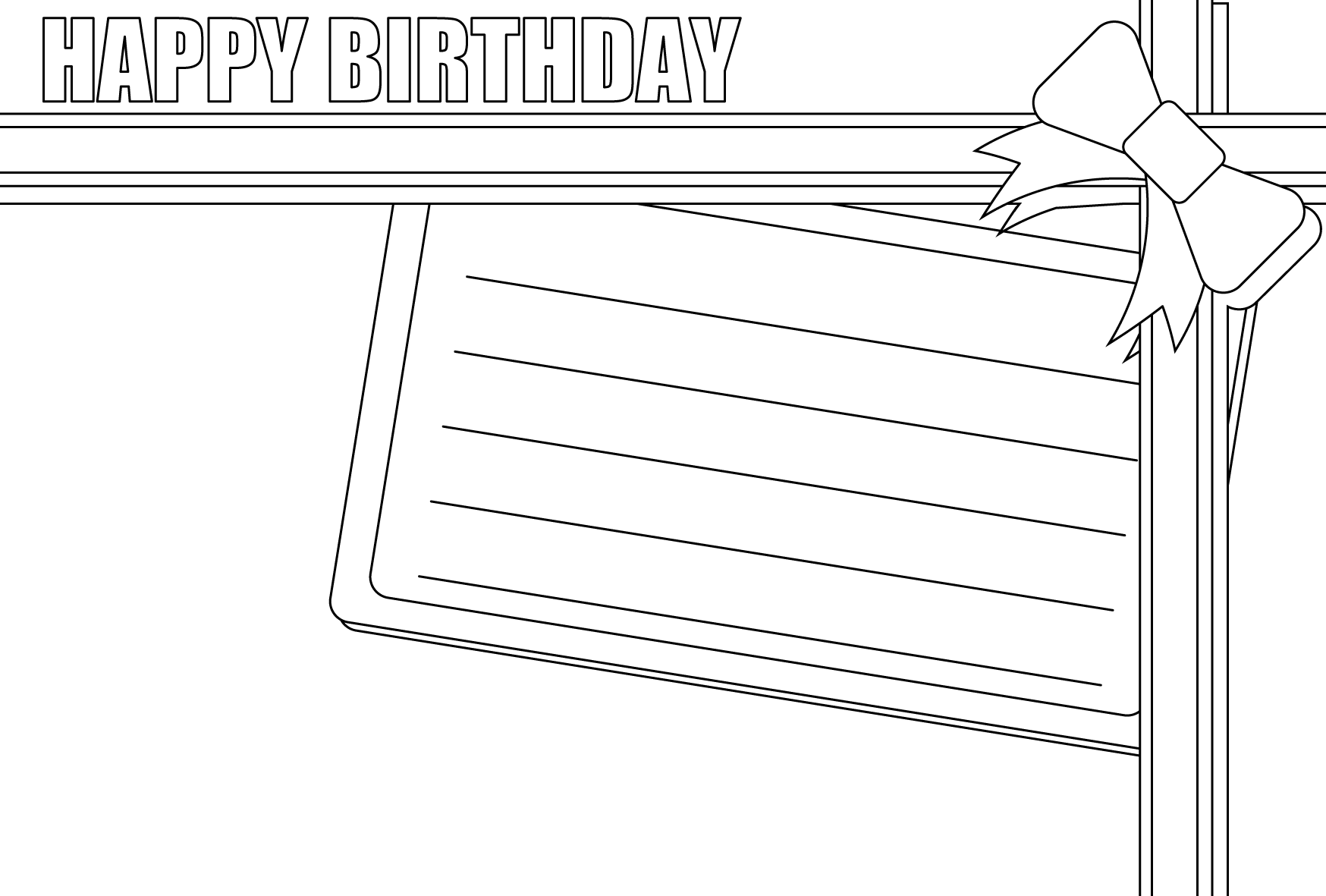 塗り絵に最適な白黒でかわいい誕生日 バースデー メッセージカード2の無料イラスト 商用フリー オイデ43