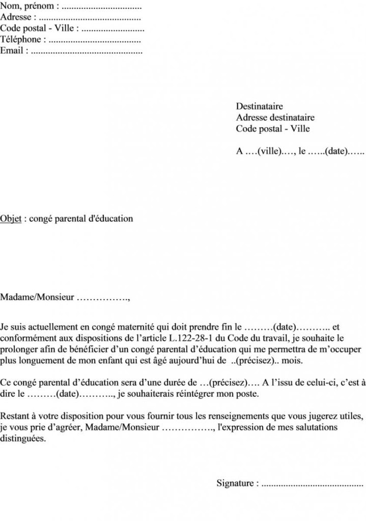 Modele lettre conge maternite - Modele de lettre type