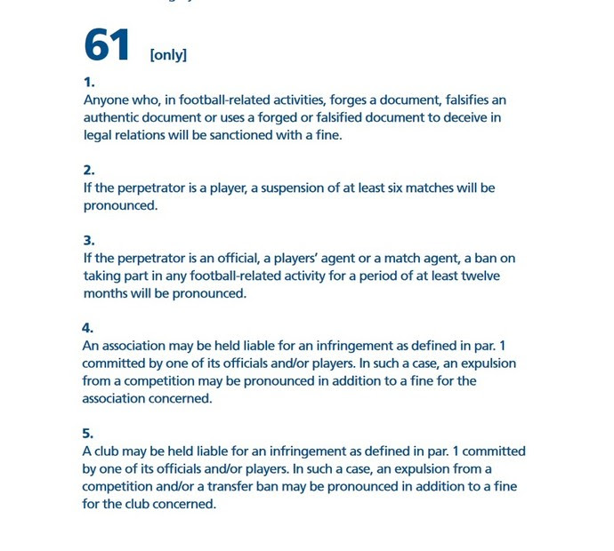 Artigo 61 do Código Disciplinar da Fifa (Foto: Reprodução)