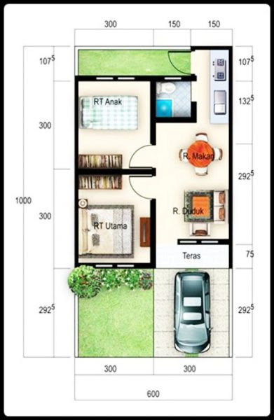 Gambar Denah  Rumah  Minimalis Ukuran  6x10  Terbaru kecil 