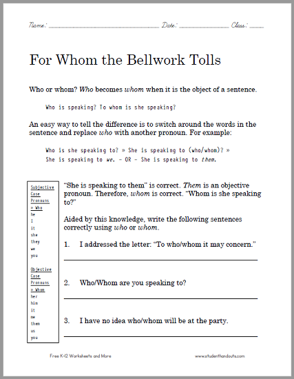 Free Printable Grammar Worksheet for Grades 4-12 - Scroll ...