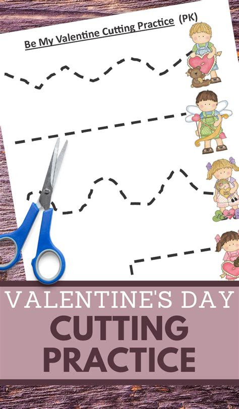 Build fine motor skills by cutting straight, curvy, and jagged lines. valentine preschool cutting practice printable worksheets