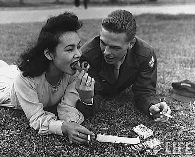 Japanese Woman & US Soldier 1946 Japan Photo