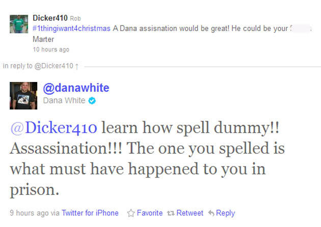 Dana White responds to Twitter troll with prison rape joke