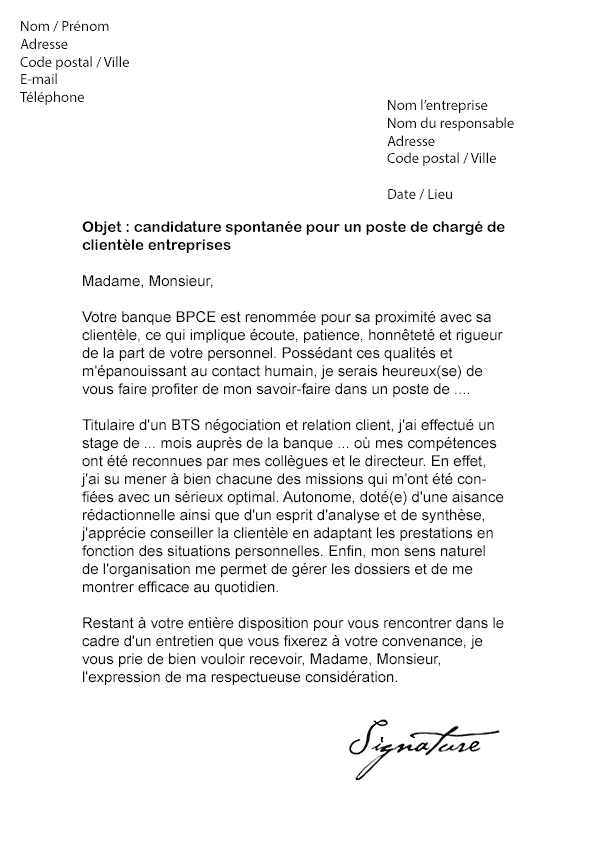 Lettre de motivation BPCE (Banque Populaire Caisse d'Epargne)