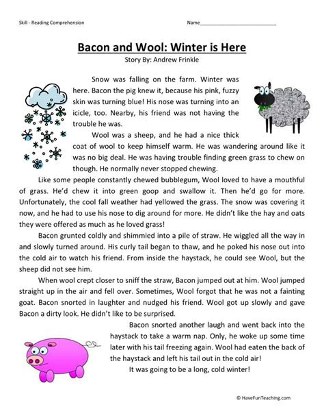Each type is important in helping readers truly understand the meaning of text. reading comprehension worksheet bacon and wool winter is here