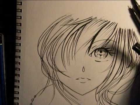 Drawing Anime Girl Face, inking. - YouTube