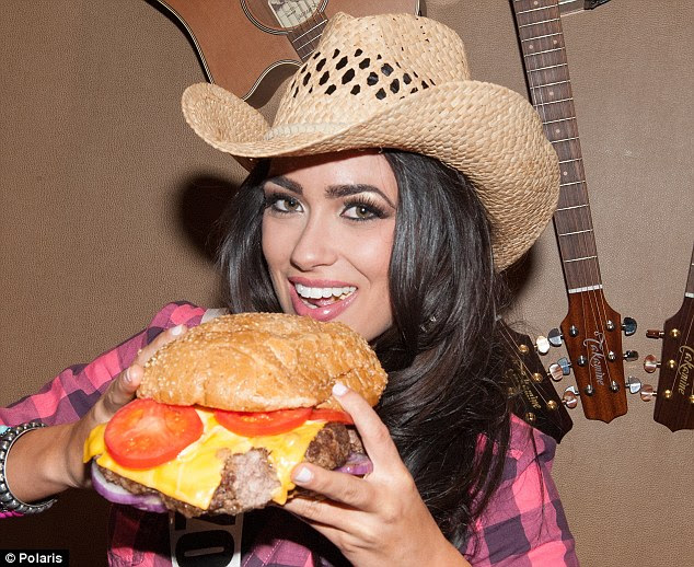 Scrap that diet: Miss Arizona, 19-year-old Rachel Massie, poses with a giant cheeseburger 