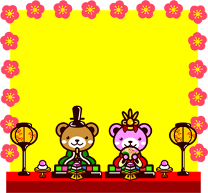 クマのひな祭りフレームのイラスト 梅ライン 3月の文字 3月 季節 かわいいフリー素材 素材のプチッチ