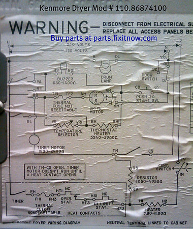 Kenmore Whirlpool Dryer Model 110 86874100 Schematic Fixitnow Com Samurai Appliance Repair Man
