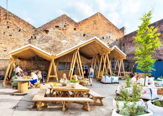 Constellation Bar, Liverpool architecture, wooden canopy, canopy, triangular structure, timber architecture, rainwater, Hugh Miller, wood furniture