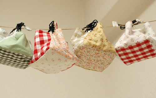 Patchwork cube drawstring bag