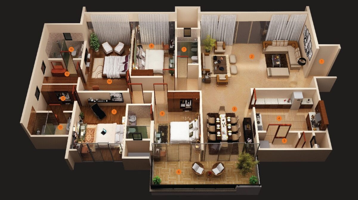 4 Bedroom Apartment House Plans