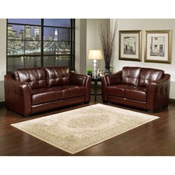 Abbyson Living Torrance Italian Leather Burgundy Sofa and Loveseat Set
