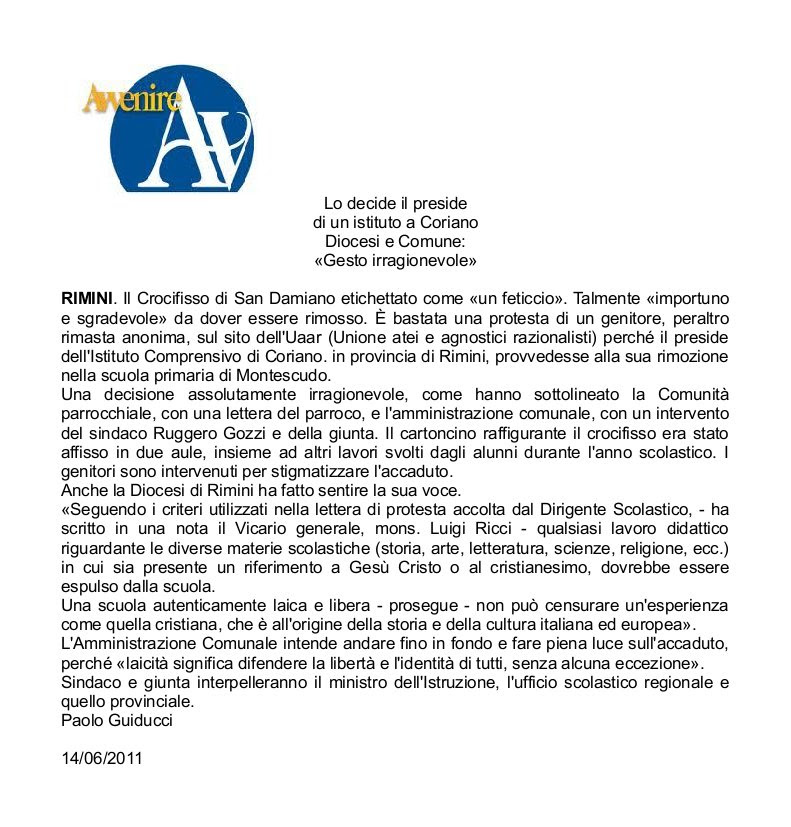 Crocifissi a Montescudo (RN): proseguono le polemiche - A ...