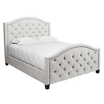 Queen Size Bed with Tufted Leather Headboard and Nailhead Trim ...