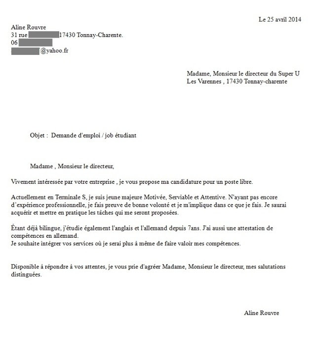 exemple de lettre de motivation emploi etudiant - Modele ...