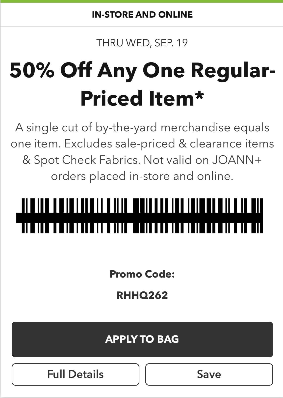 Get 50% off One Regular Priced Item at Joann Fabrics ...