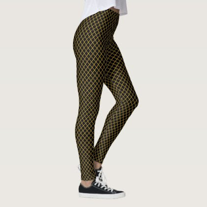 Gold on Black Diamond Pattern Leggings